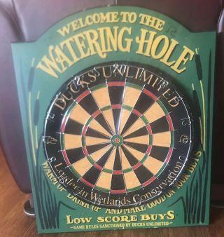 Vintage Official Ducks Unlimited Dart Board.  Watering Hole.  Real Cork.  Wood.