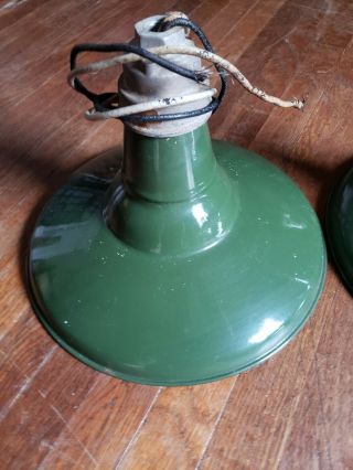 Set of 3 Vintage Benjamin Green Porcelain Enamel Barn Light,  14” 5