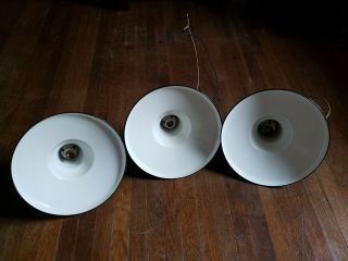 Set of 3 Vintage Benjamin Green Porcelain Enamel Barn Light,  14” 7