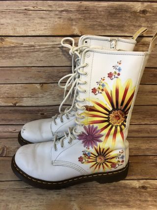 Rare Vintage Dr Doc Martens Combat Boots Size Us 10 White Floral Flower Burst