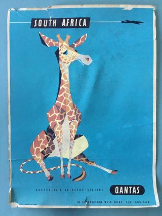 Vintage Qantas Airlines Africa Giraffe Travel Poster By Harry Rogers