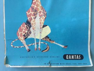 Vintage Qantas Airlines Africa Giraffe Travel Poster By Harry Rogers 2