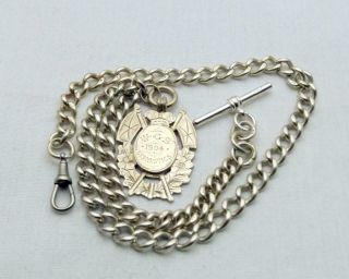 Vintage Silver Pocket Watch Chain With Antique Silver Sports Fob.