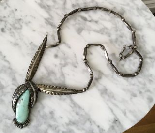 Vintage Navajo Large Turquoise Stering Silver Necklace Cuff Bracelet Ring Set 11