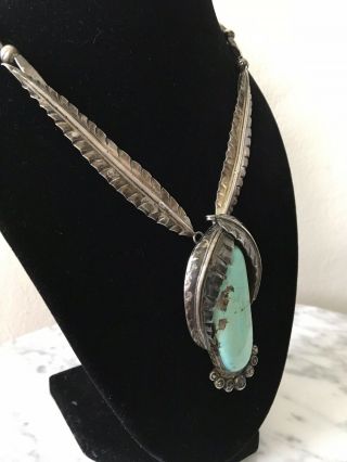 Vintage Navajo Large Turquoise Stering Silver Necklace Cuff Bracelet Ring Set 3