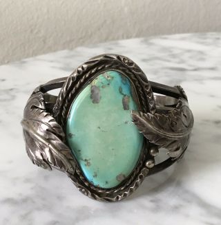 Vintage Navajo Large Turquoise Stering Silver Necklace Cuff Bracelet Ring Set 4
