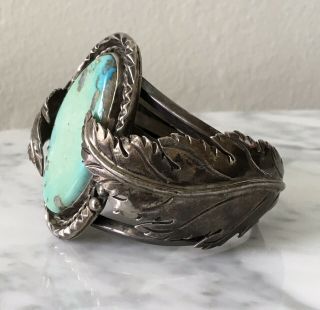 Vintage Navajo Large Turquoise Stering Silver Necklace Cuff Bracelet Ring Set 5