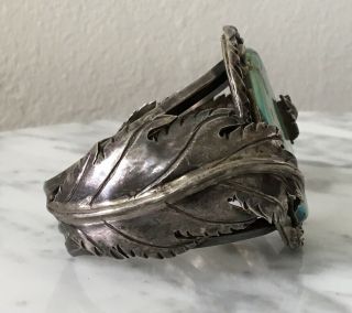 Vintage Navajo Large Turquoise Stering Silver Necklace Cuff Bracelet Ring Set 6