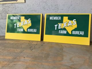 Antique Vintage Old Style Texas Farm Bureau Signs X2