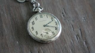 SOUTH BEND DOUBLE ROLLER POCKET WATCH WITH CHAIN 17J GRADE 411 SER.  1117984 RUNS 2