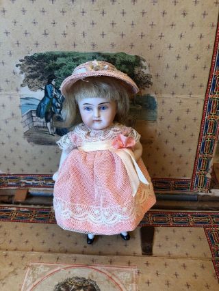 Sweet Antique German All Bisque Child Doll W/vintage Silk Dress