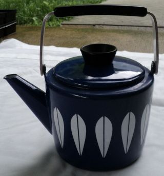 Vintage Catherineholm Norway Blue Lotus Enamel Tea Kettle Teapot Mid Century
