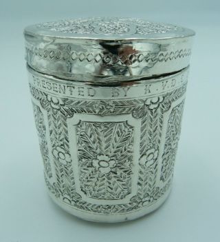 Antique Burmese Silver Box (tea Caddy,  Lidded Pot) Stamped 