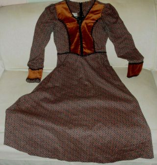 Vtg Gunne Sax Dress By Jessica S.  F.  Rust Brown Velvet Cuffs Vneck Laceup Bodice