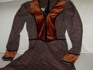 VTG Gunne Sax dress by Jessica S.  F.  rust brown velvet cuffs Vneck laceup bodice 2