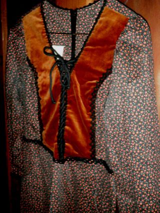 VTG Gunne Sax dress by Jessica S.  F.  rust brown velvet cuffs Vneck laceup bodice 5