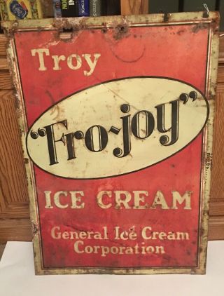 Antique 1940s Fro - Joy Ice Cream Tin Sign