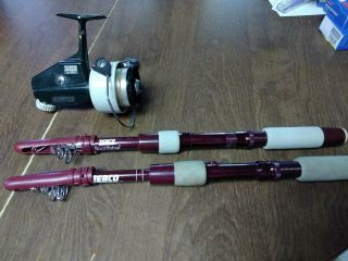Vintage Zebco Cardinal 6 Spinning Reel And 2 Zebco Sportfisher Telescopic Rods