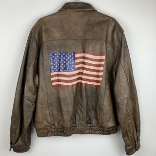 Vintage Wilson’s Leather Mens Bomber Jacket Xl Brown Distressed American Flag