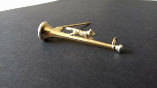 Vintage 9ct Gold Fox Hunting Horn Stock Pin