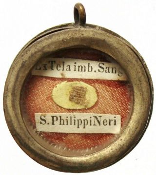 Antique First Class Reliquary Ex Tela Imb.  S.  Philippe Neri San Filippo Neri