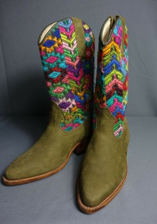 Handcrafted Cowboy Boots Created from Vintage Maya Woman ' s Vintage Huipil 2