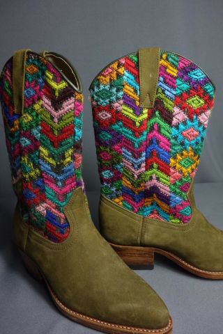 Handcrafted Cowboy Boots Created from Vintage Maya Woman ' s Vintage Huipil 3