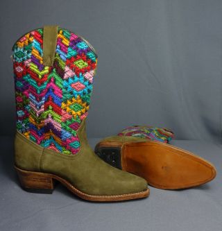 Handcrafted Cowboy Boots Created from Vintage Maya Woman ' s Vintage Huipil 4