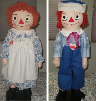 Vintage Large Georgene 30 " Raggedy Ann & Andy Dolls W/ Tags By Johnny Gruelle