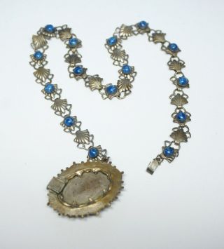 Antique 1920 - 30 ' s Micro Mosaic & Faux Blue Moonstone Art Glass Flower Necklace 5
