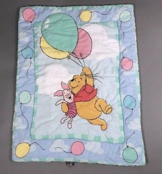 Vintage 90’s Winnie Pooh Blanket Comforter Crib Balloons Piglet Hard To Find