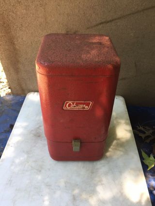 Vintage Coleman 200a ? Round Globe Red Lantern W/ Red Metal Carry Case 5/57