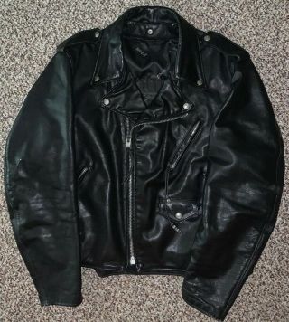 Vintage 1990s Schott Leather Jacket Harley Davidson Black Leather Motorcycles
