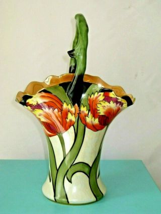 10 " Gorgeous Vtg Art Deco Noritake Lusterware Porcelain Floral Vase Basket