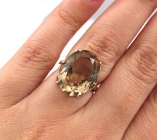 Large Vintage 14kt Yellow Gold Lab Created Smoky Citrine Quartz Cocktail Ring