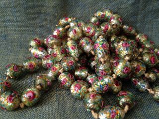 Vtg Venetian Art Deco Glass Beads,  Foil,  Lampwork Roses,  Necklace/earrings/more.