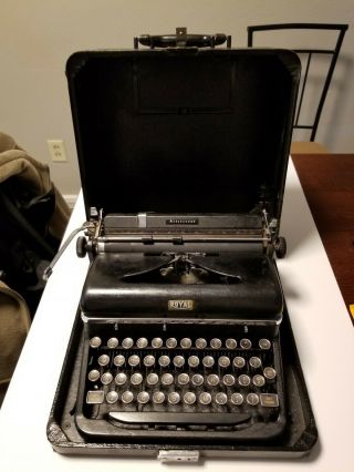 Vintage Royal Aristocrat Typewriter With Portable Case,  Black,  Writing