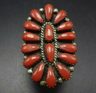Classic Signed Vintage Navajo Sterling Silver Red Coral Cluster Ring Size 8.  5