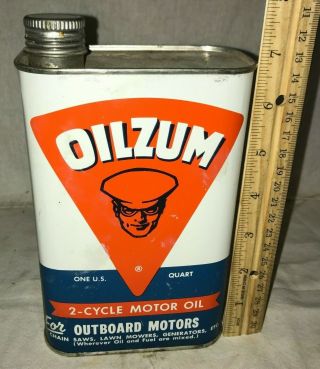 Antique Oilzum 2 Cycle Outboard Motor Oil Vintage Gas Station Tin Litho Can Boat