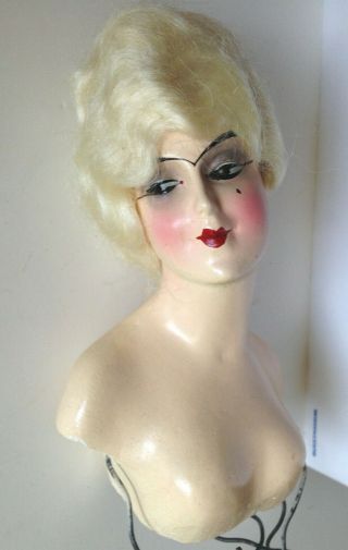Antique Art Deco Plaster Fashion Boudoir Doll Head Blonde Hair & Arms