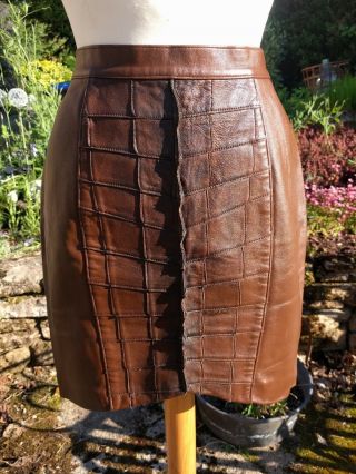 Ladies Vintage Thierry Mugler Haute Couture Real Leather Skirt Brown Sz 40 8 S