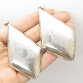 Vtg Mexico 925 Sterling Silver Large Rhombus Dangling Earrings