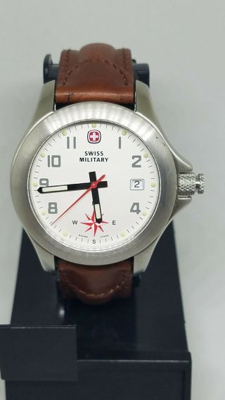 Rare Vintage (wenger) Swiss Military 7203x Mens Compass Wrist Watch Leather