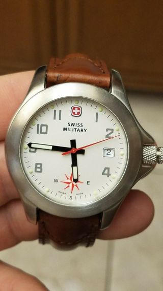 Rare Vintage (Wenger) Swiss Military 7203X Mens Compass Wrist Watch Leather 7