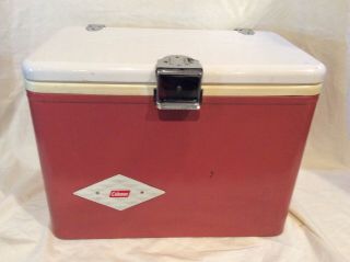 Vintage Pink Metal Diamond Logo Coleman Cooler