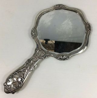 Antique 1912 William Hutton & Sons Solid Silver Mounted Hand Mirror 29cm Length