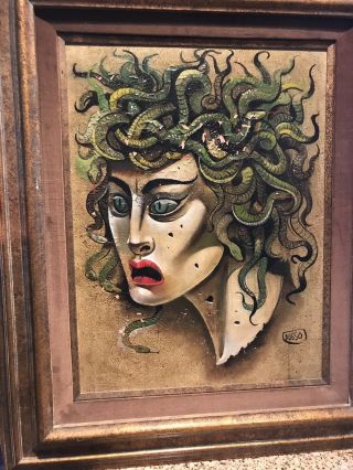 Vintage Dusso Oil Painting On Board - Medusa