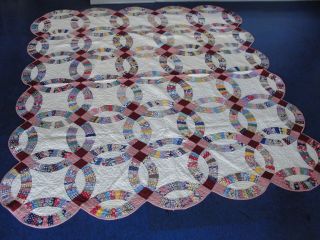 Vintage Wedding Ring Patchwork Circles Lightweight Quilt 85 " X 75 " Queen Size