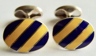 Deakin And Francis Heavy Sterling Silver Blue And Yellow Enamel Cufflinks