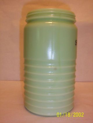 Vintage Jeannette Glass Jade - ite Jadeite Jadite Round Ribbed SUGAR Canister Jar 4